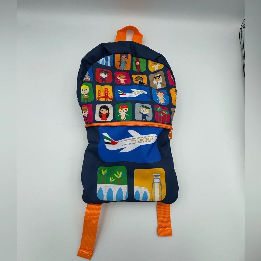 Emirates Kids Packable Backpack Airline Travel‎ Bag Folds Into Pouch